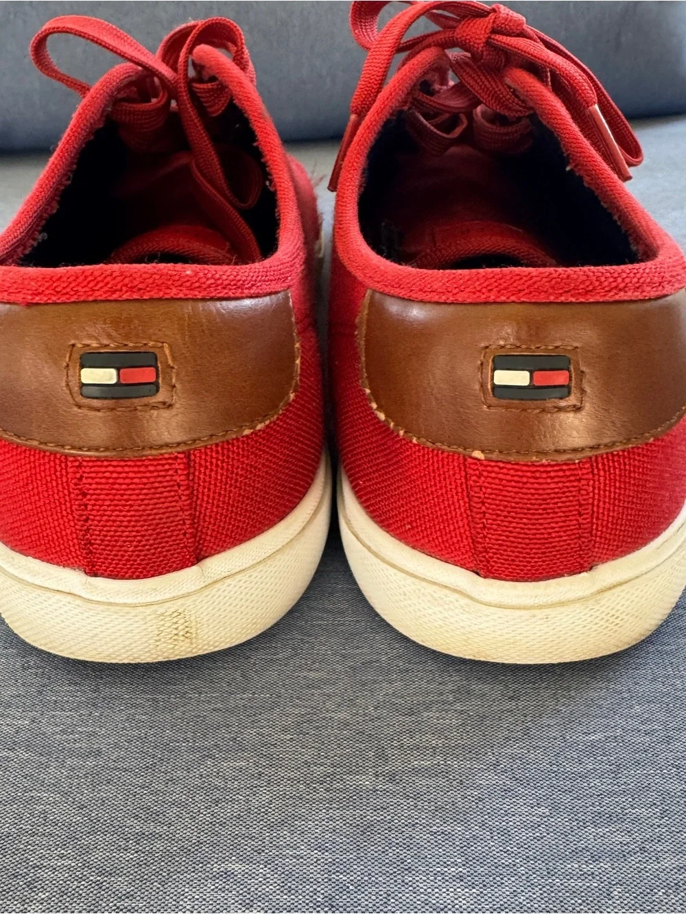 Tommy Hilfiger Red Canvas Men's Low-Top Sneakers with Cream Sole